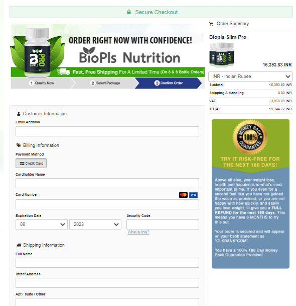 BioPls Slim Pro order page